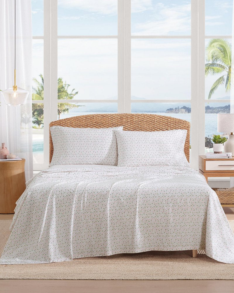 Pickleball Palm 4-Piece King  Sheet Set - White/Pink
