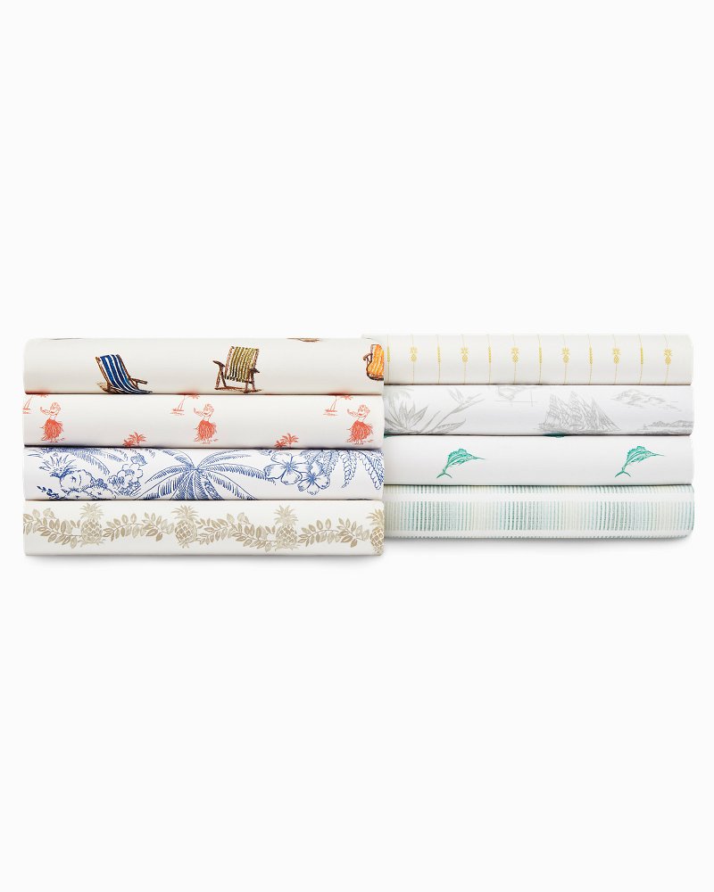 Beach Chairs 4-Piece California King Sheet Set - White/Blue