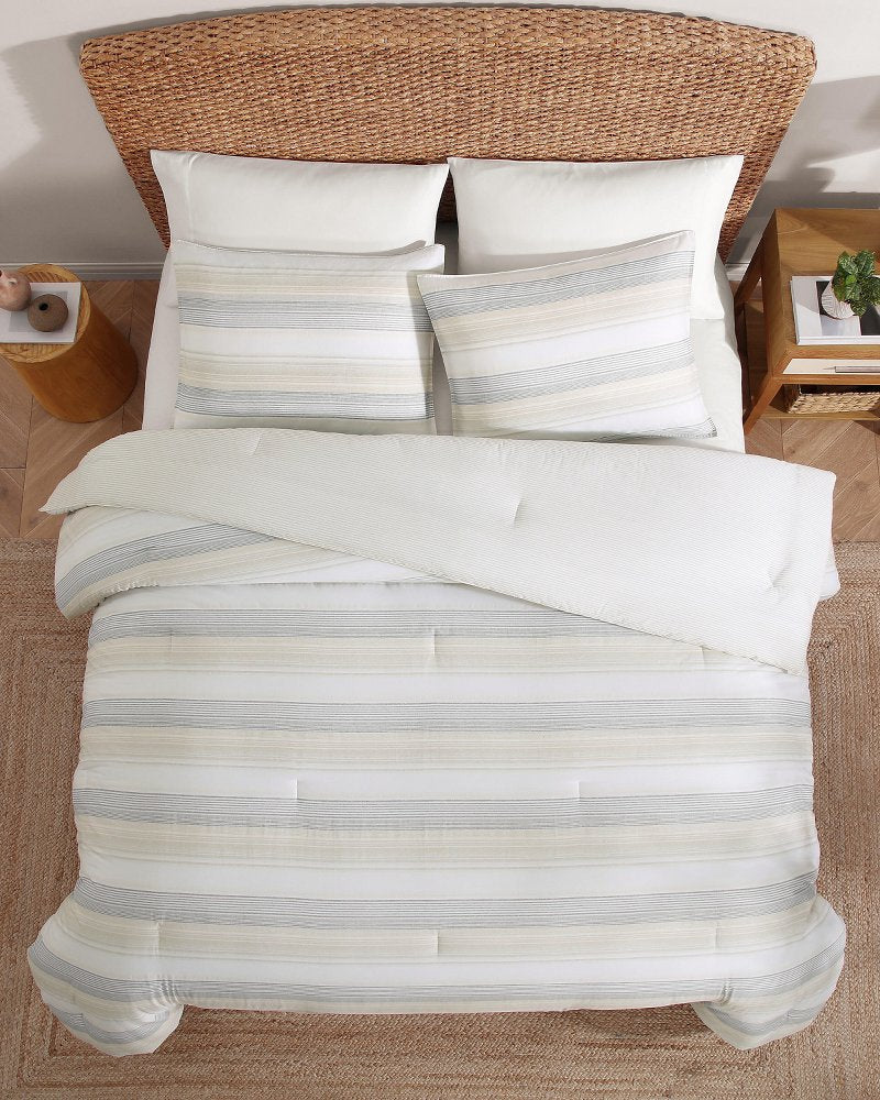 Canal Island Stripe Reversible 3-Piece Full/Queen Comforter Set - Beige/Grey