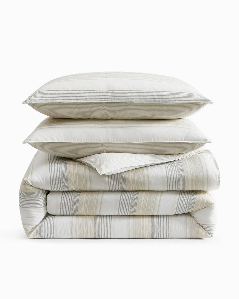 Canal Island Stripe Reversible 3-Piece Full/Queen Comforter Set - Beige/Grey