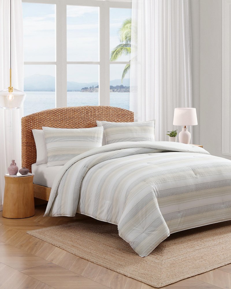Canal Island Stripe Reversible 3-Piece Full/Queen Comforter Set - Beige/Grey