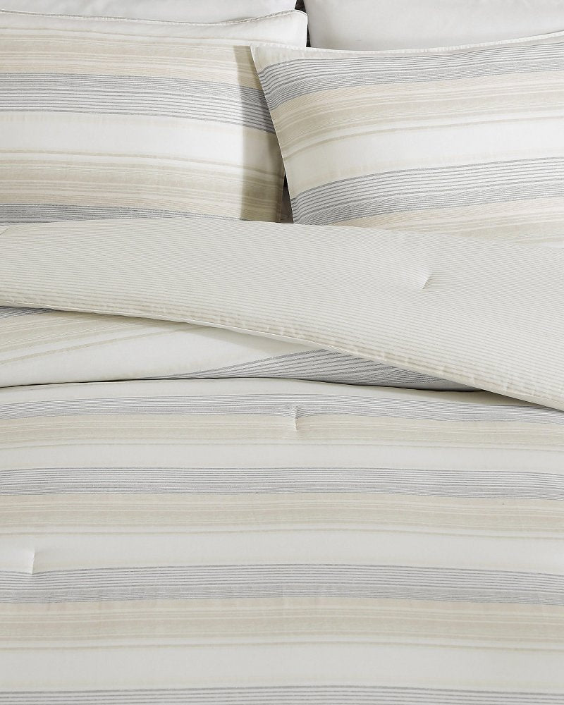 Canal Island Stripe Reversible 3-Piece King Comforter Set - Beige/Grey