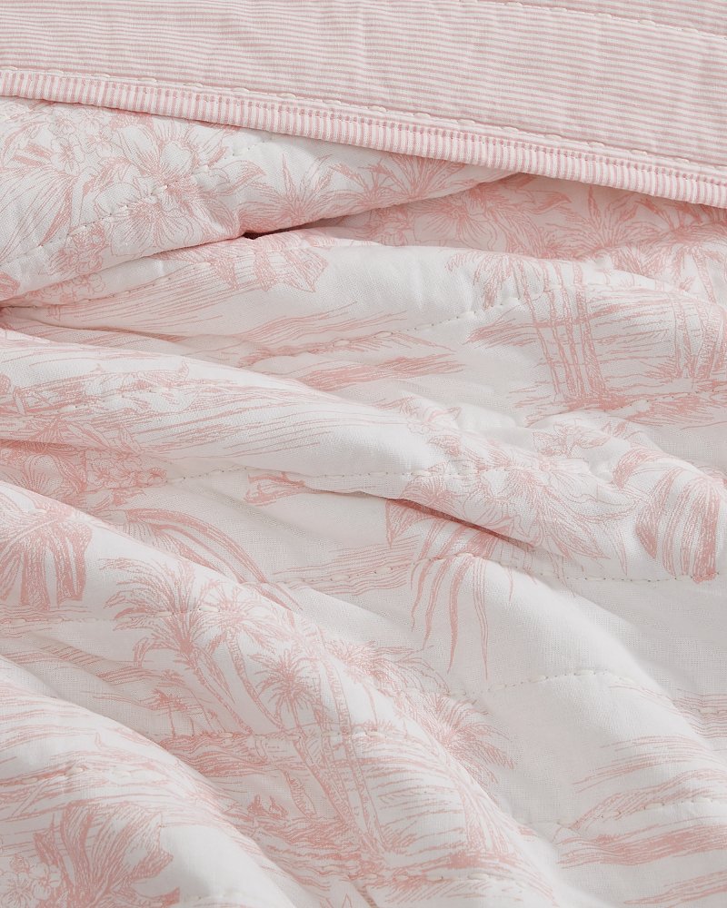 Beach Toile Reversible 3-Piece Full/Queen Quilt Set - Pink