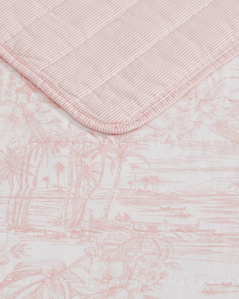 Beach Toile Reversible 3-Piece Full/Queen Quilt Set - Pink