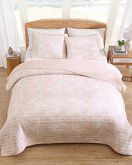 Beach Toile Reversible 3-Piece King Quilt Set - Pink