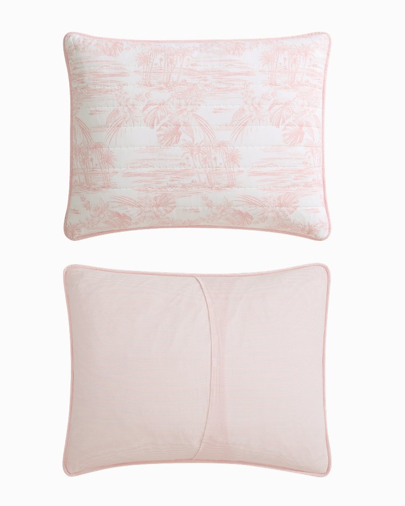 Beach Toile Reversible 3-Piece King Quilt Set - Pink