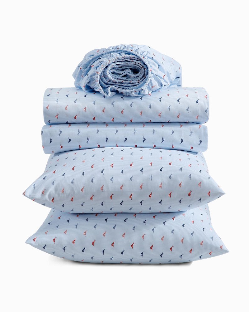 Iconic Marlin 4-Piece King Sheet Set - Blue/Red