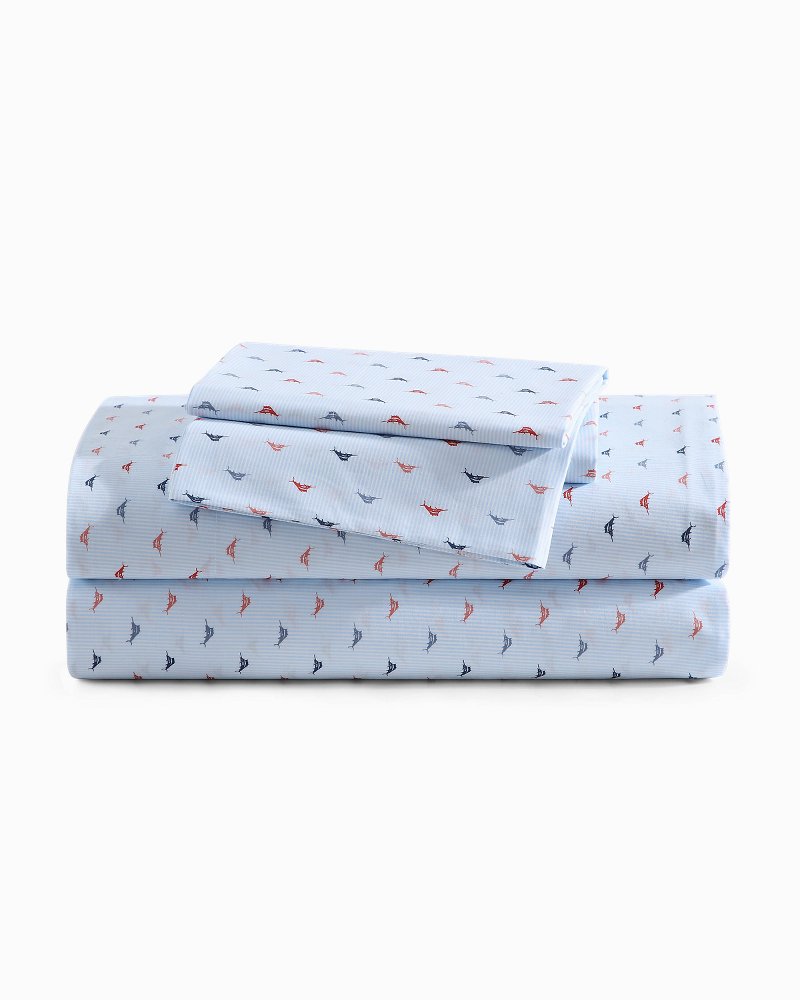 Iconic Marlin 4-Piece King Sheet Set - Blue/Red