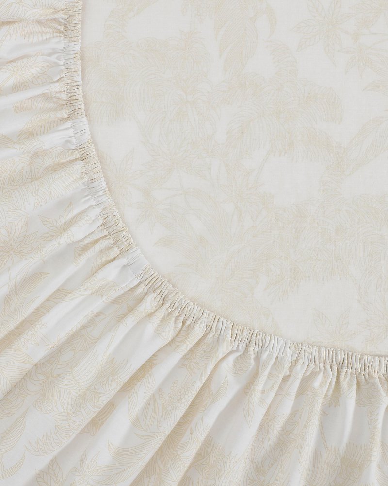Legacy Fronds 4-Piece King Sheet Set - White/Lt Beige