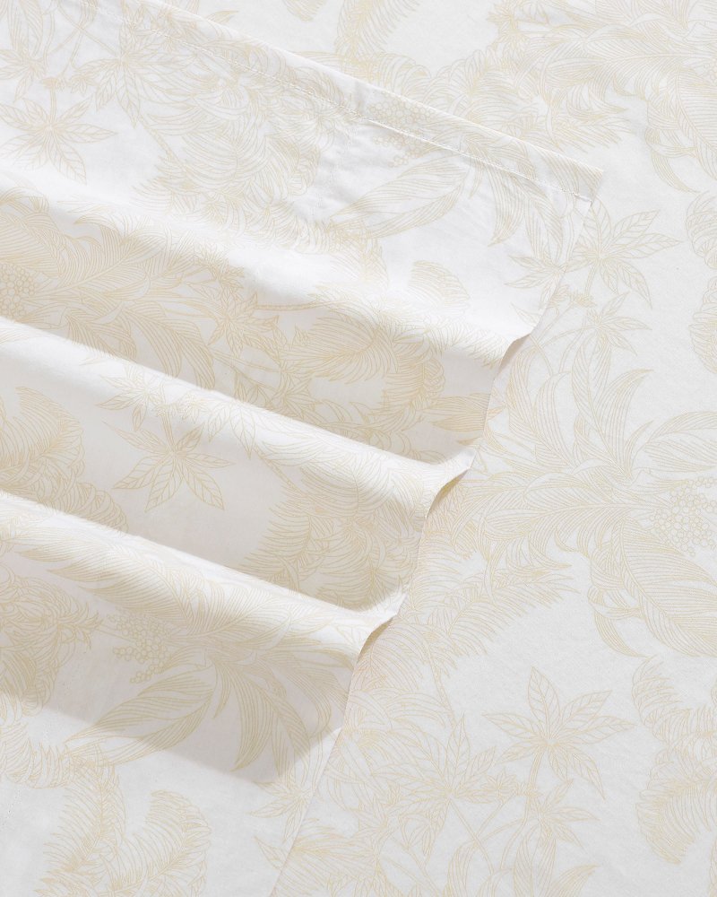 Legacy Fronds 4-Piece King Sheet Set - White/Lt Beige