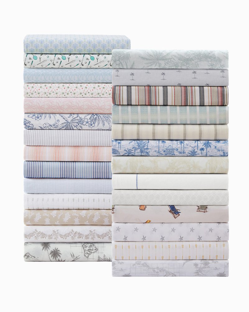 Legacy Fronds 4-Piece King Sheet Set - White/Lt Beige