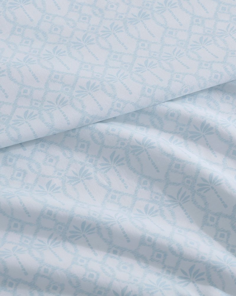 Palm Tree Ikat 4-Piece King Sheet Set - White/Light Blue