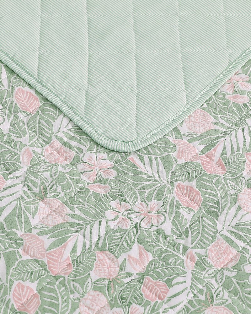 Pineapple Bloom 3-Piece King Quilt Set - Pink/Greenpistachio Green