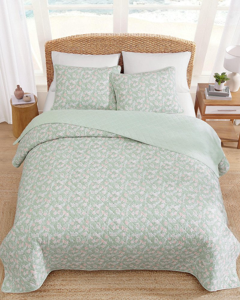 Pineapple Bloom 3-Piece King Quilt Set - Pink/Greenpistachio Green