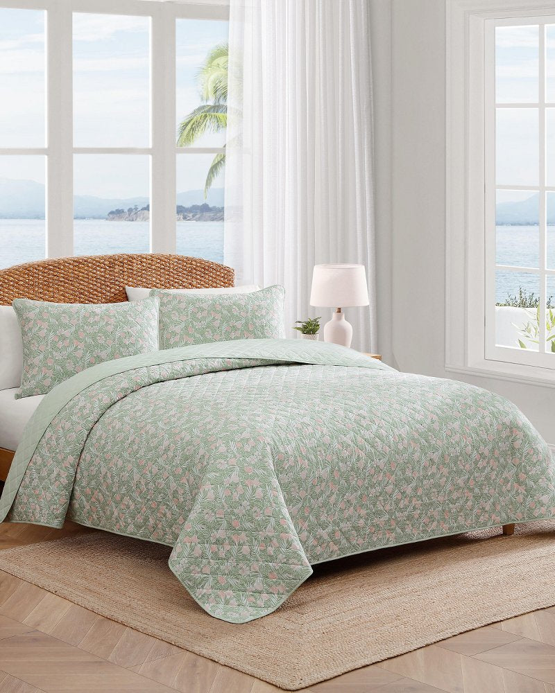 Pineapple Bloom 3-Piece King Quilt Set - Pink/Greenpistachio Green