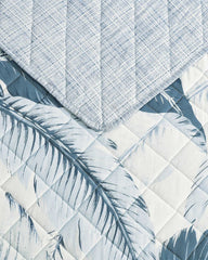 Vintage Palms 3-Piece Full/Queen Quilt Set - White/Blue