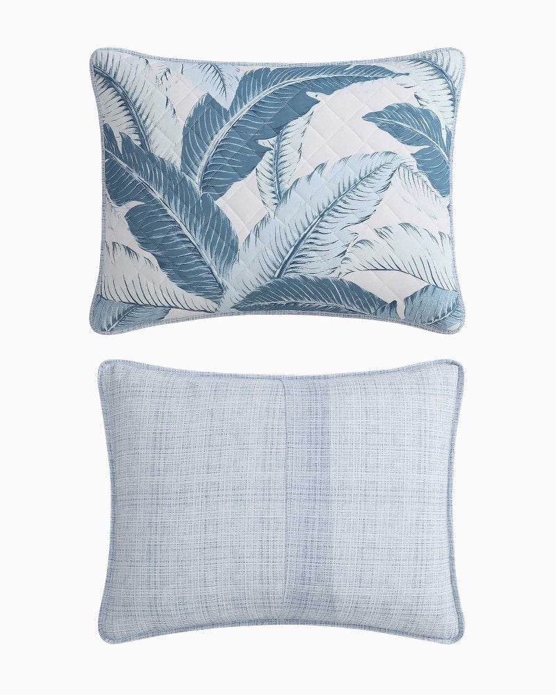 Vintage Palms 3-Piece Full/Queen Quilt Set - White/Blue