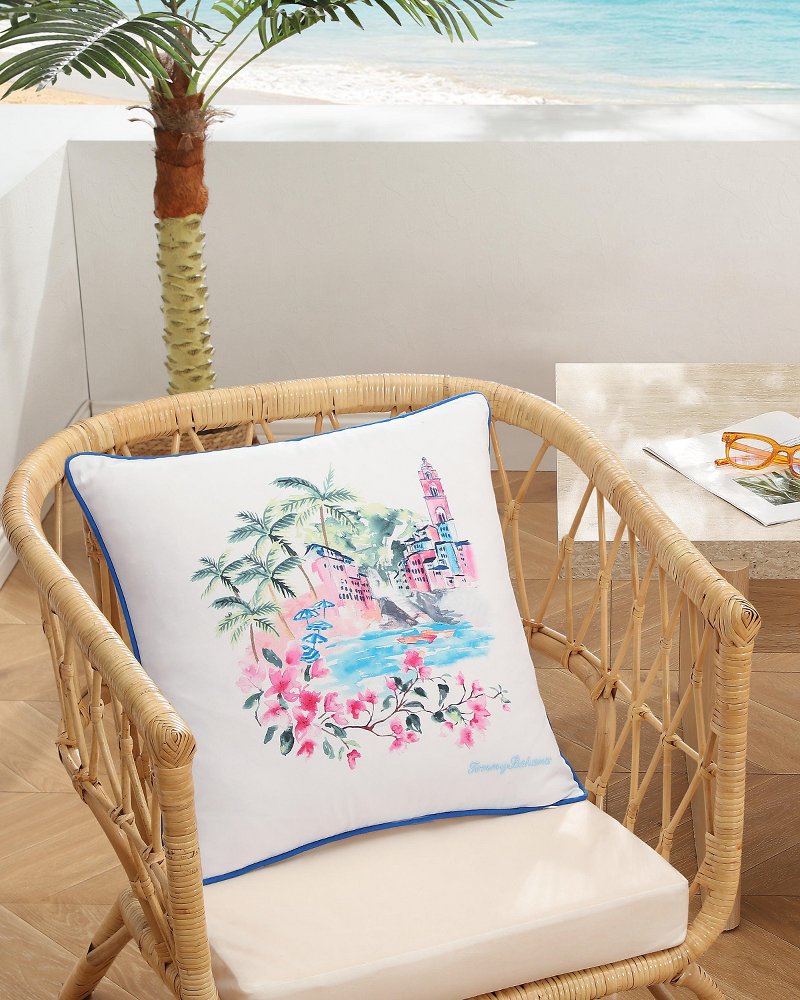 Watercolor Scenic Decorative Pillow - Pink/Blue