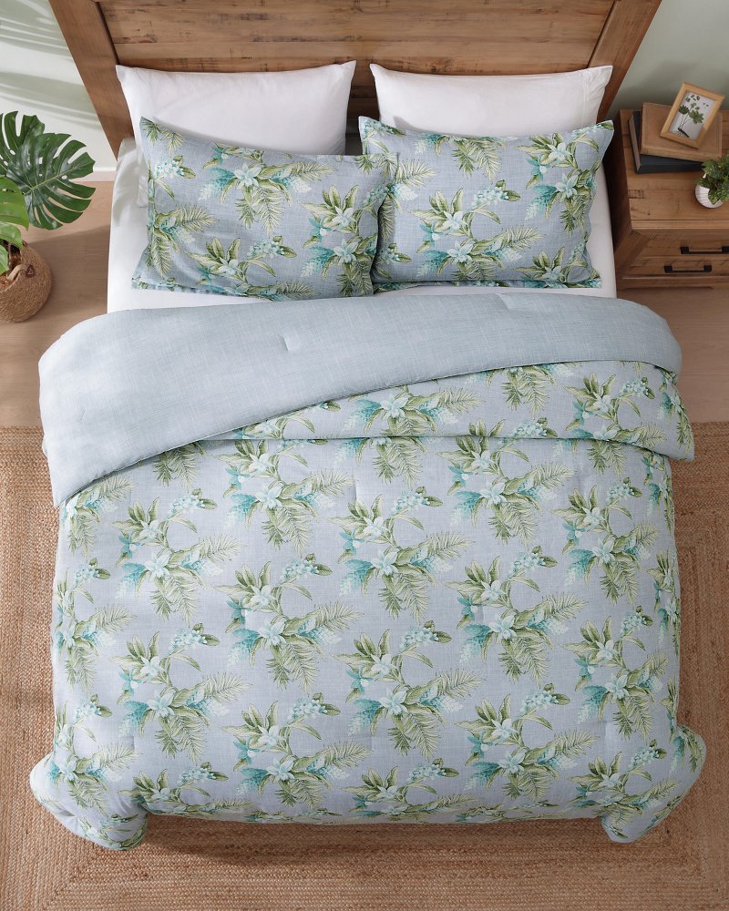 Floral Enchantment Reversible 3-Piece Full/Queen Duvet Cover Set - Light Blue/Aqua