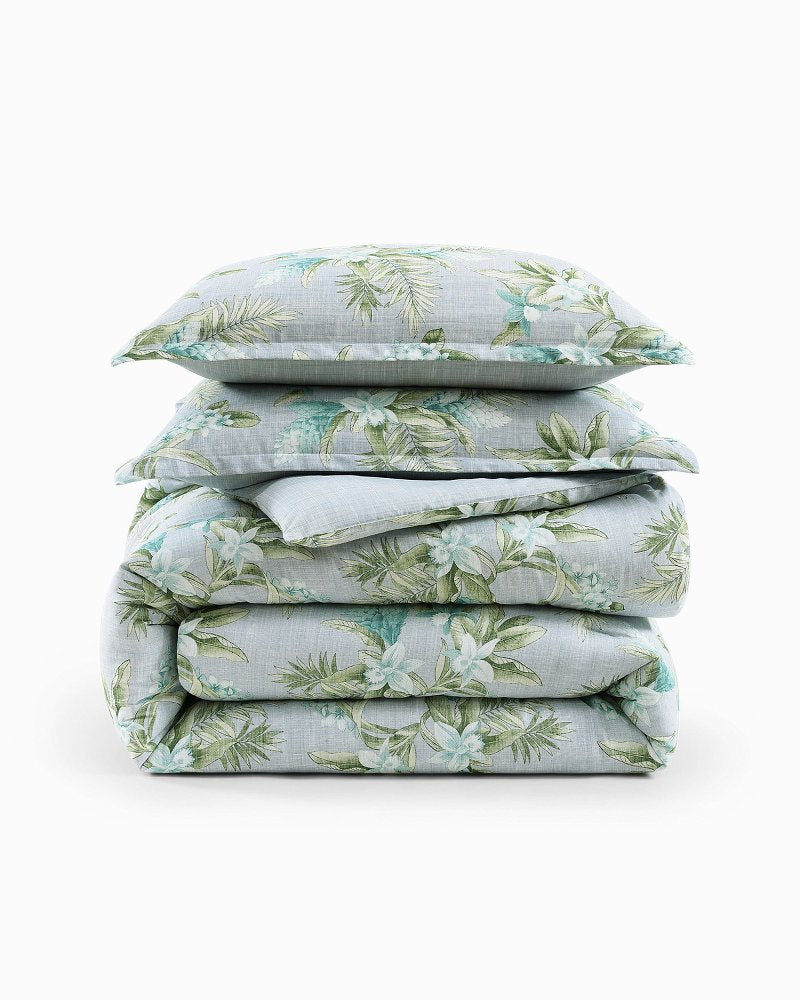 Floral Enchantment Reversible 3-Piece King Duvet Cover Set - Light Blue/Aqua