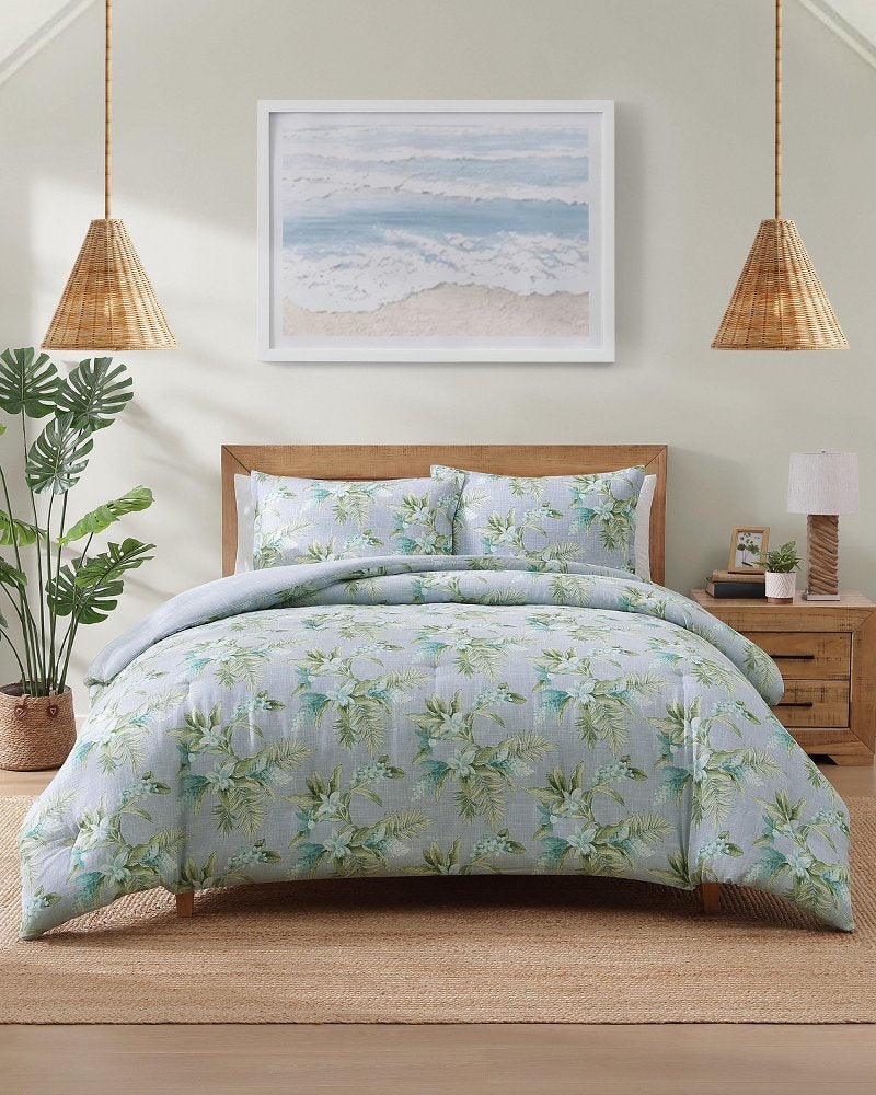 Floral Enchantment Reversible 3-Piece King Duvet Cover Set - Light Blue/Aqua