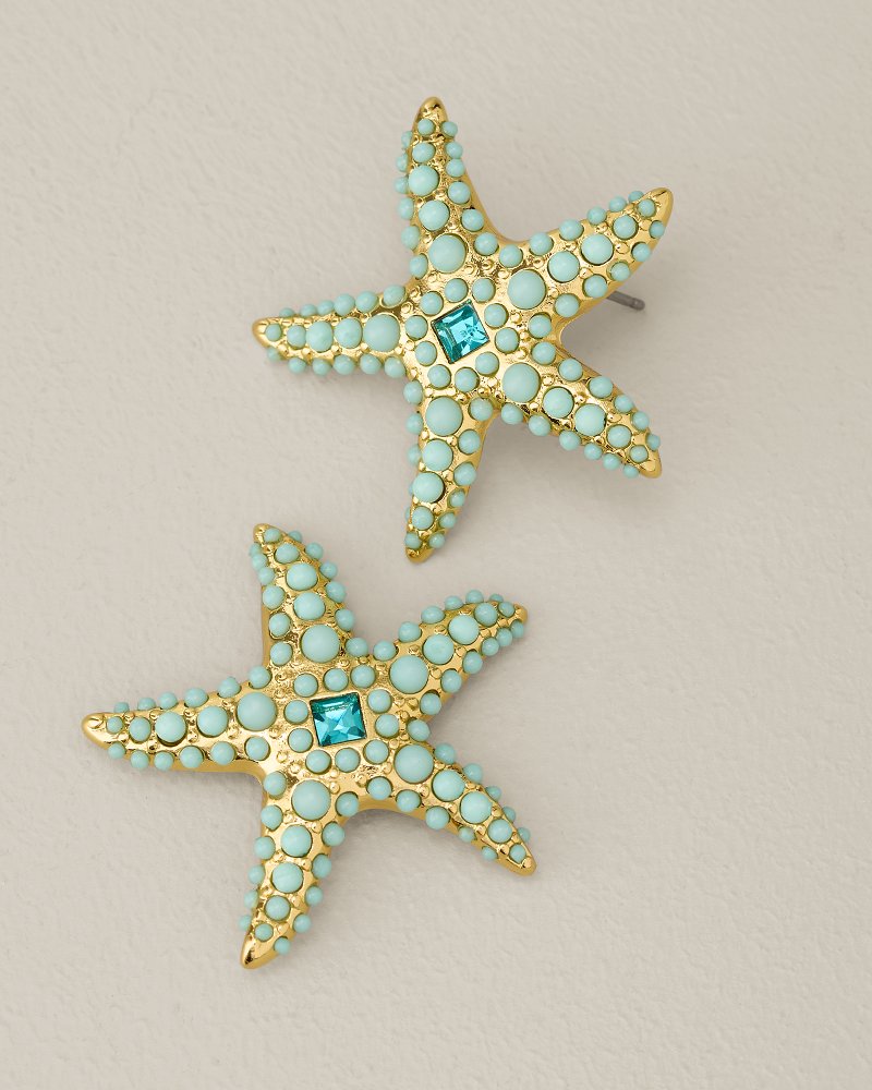 Royal Coast Pavé Blue Starfish Earrings - Gold