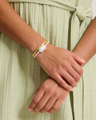 Royal Coast Pearl &amp; Metal Stretch Bracelet Set - Gold
