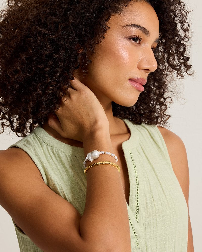 Royal Coast Pearl &amp; Metal Stretch Bracelet Set - Gold