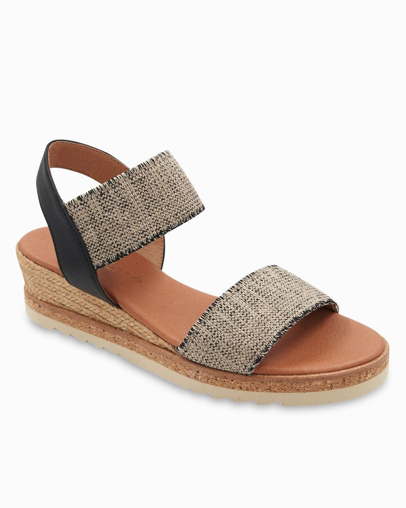 André Assous Neveah Linen Wedges - Black/Beige