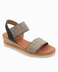 André Assous Neveah Linen Wedges - Black/Beige