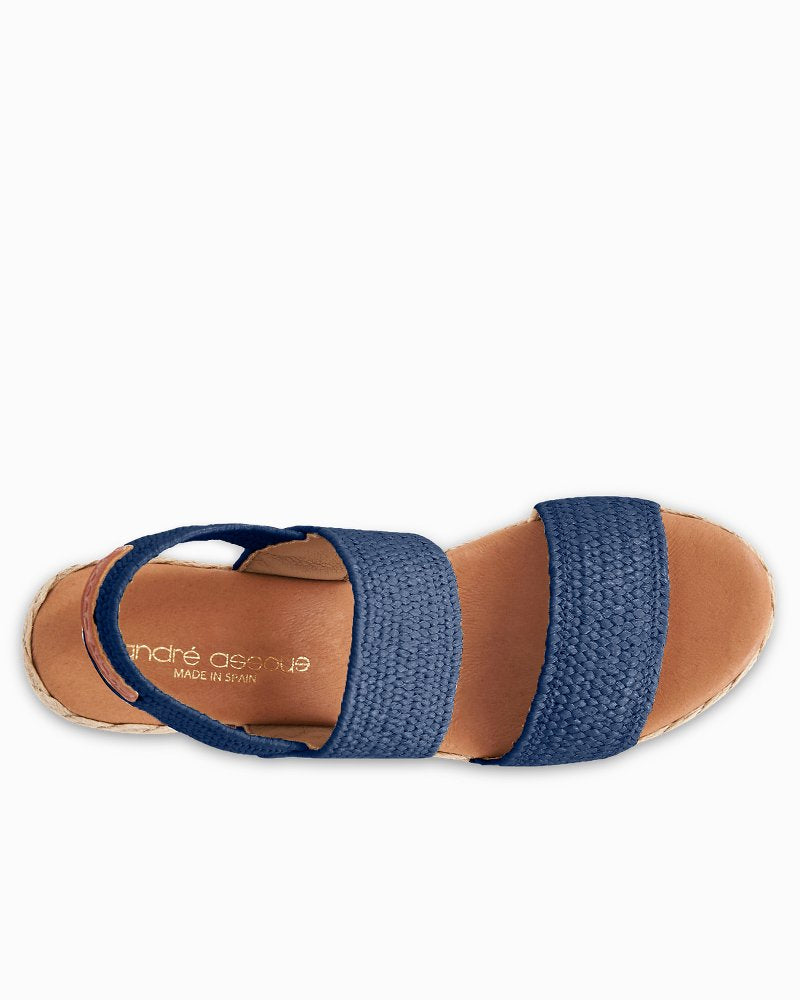 André Assous Allison Stretch-Raffia Woven Wedges - Navy