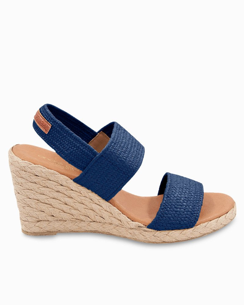 André Assous Allison Stretch-Raffia Woven Wedges - Navy