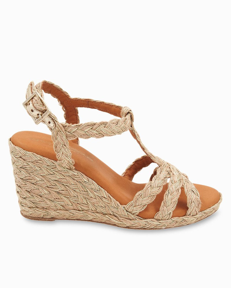 André Assous Madina Metallic Raffia Wedges - Gold