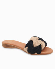 André Assous Nahala Knotted Raffia Featherweights Sandals - Black/Natural