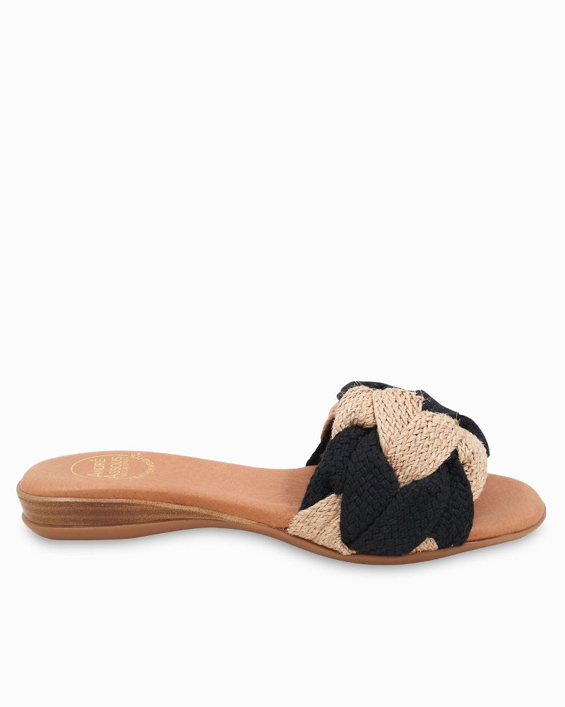 André Assous Nahala Knotted Raffia Featherweights Sandals - Black/Natural