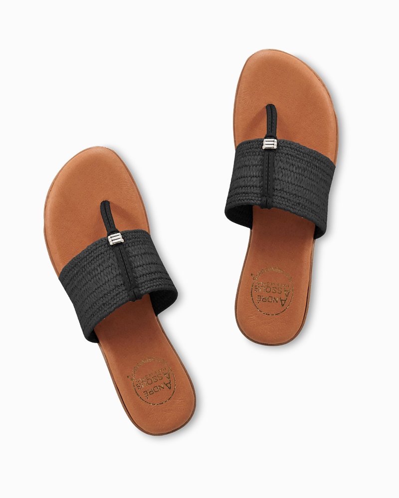 André Assous Nice Black Stretch-Raffia Featherweights Sandals - Black