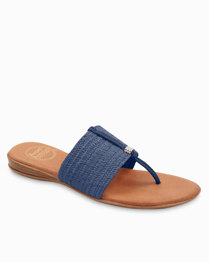 André Assous Nice Stretch-Raffia Featherweights Sandals - Navy