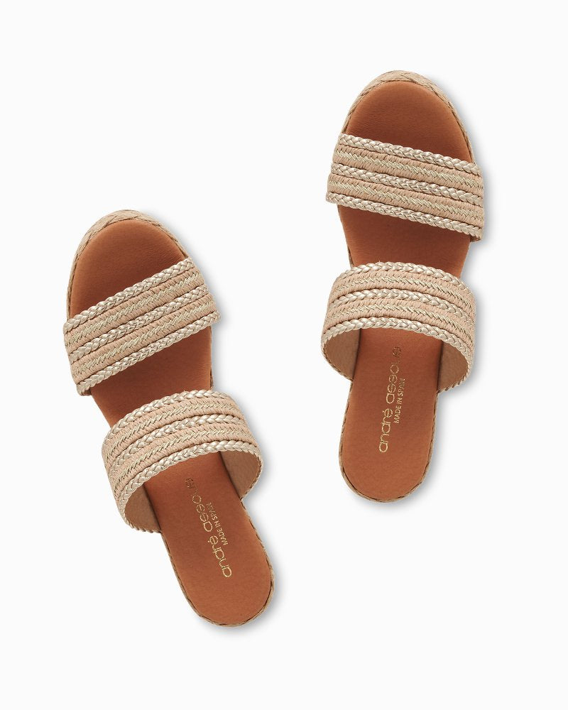 André Assous Nolita Metallic Raffia Wedges - Natural/Platino Stripe