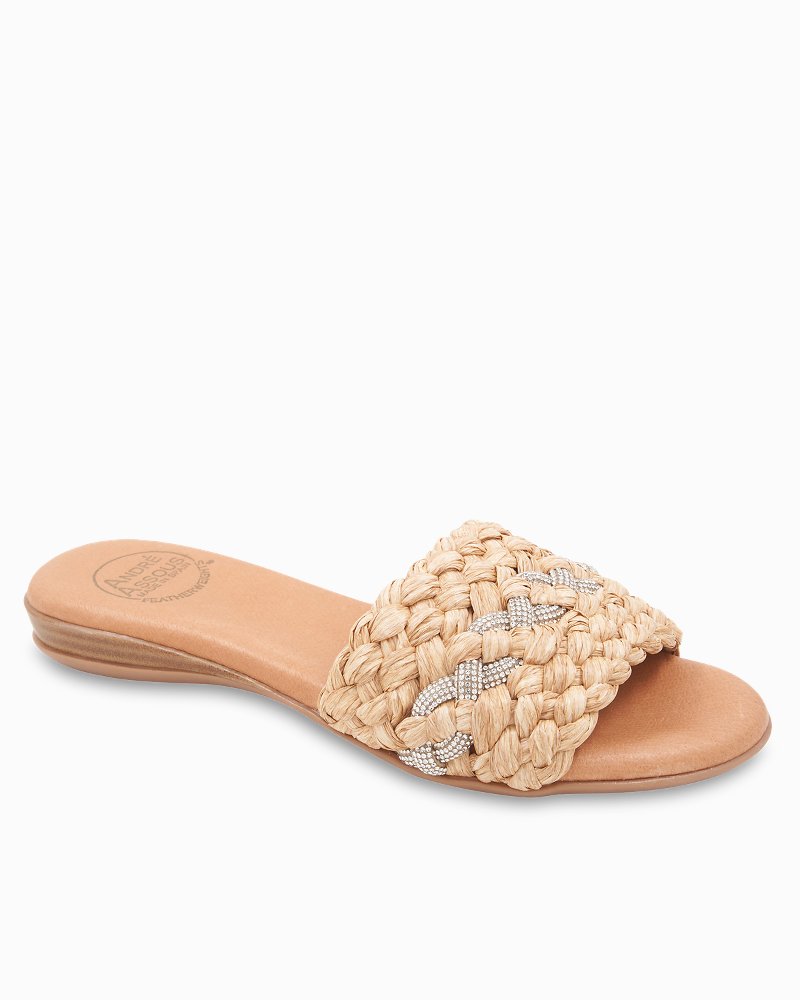 André Assous Nahala Crystal Raffia Featherweights Sandals - Natural/Crystal