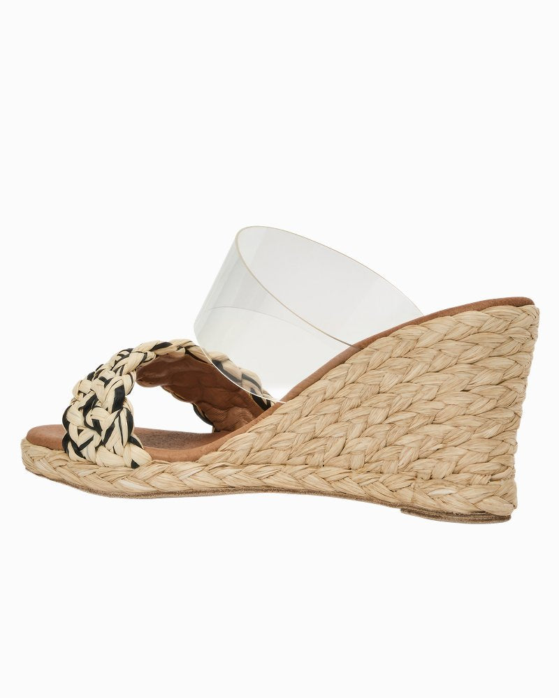André Assous Anfisa Raffia Wedges - Clear/Black/Natural