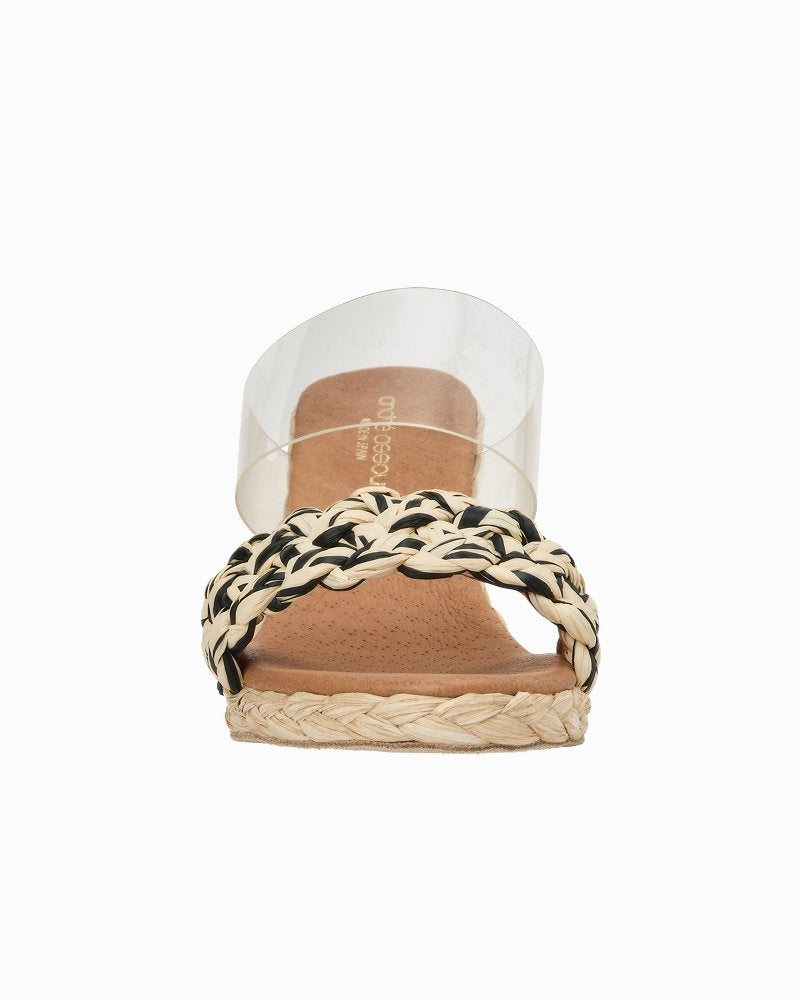 André Assous Anfisa Raffia Wedges - Clear/Black/Natural