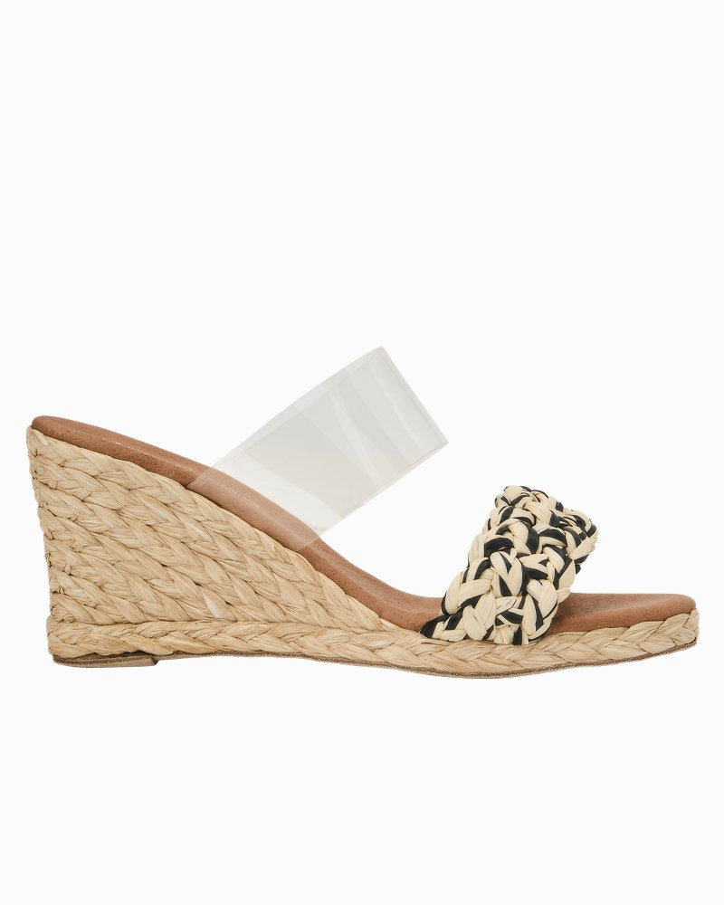 André Assous Anfisa Raffia Wedges - Clear/Black/Natural