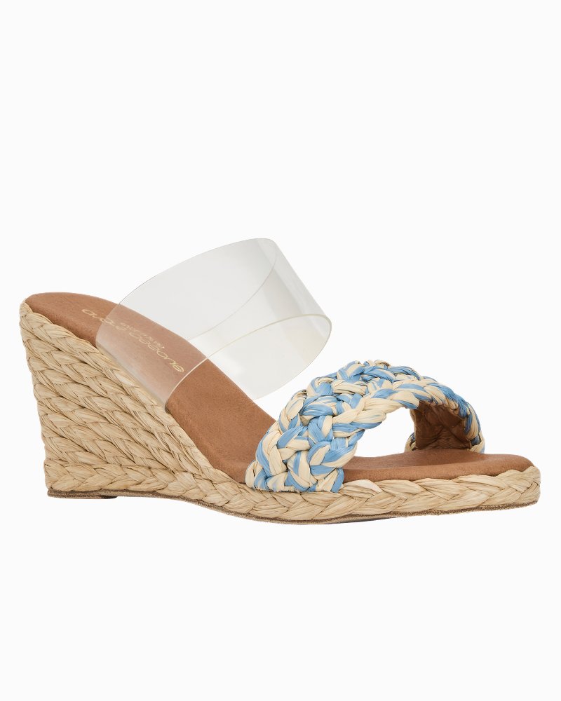 André Assous Anfisa Raffia Wedges - Clear/Blue/Natural