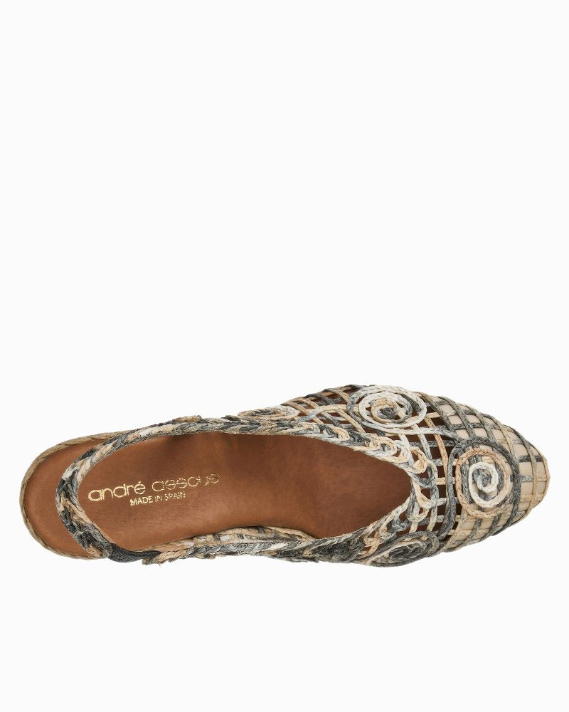 André Assous Pamala Raffia Slingback Wedges - Black/Natural Raffia