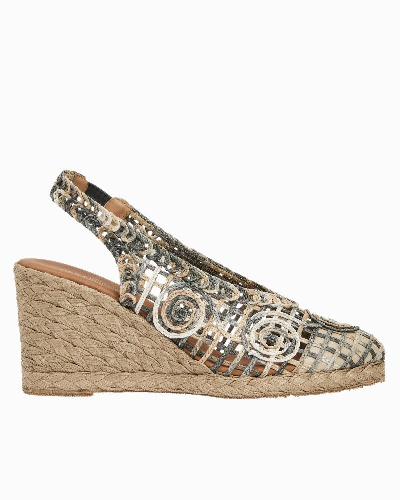André Assous Pamala Raffia Slingback Wedges - Black/Natural Raffia