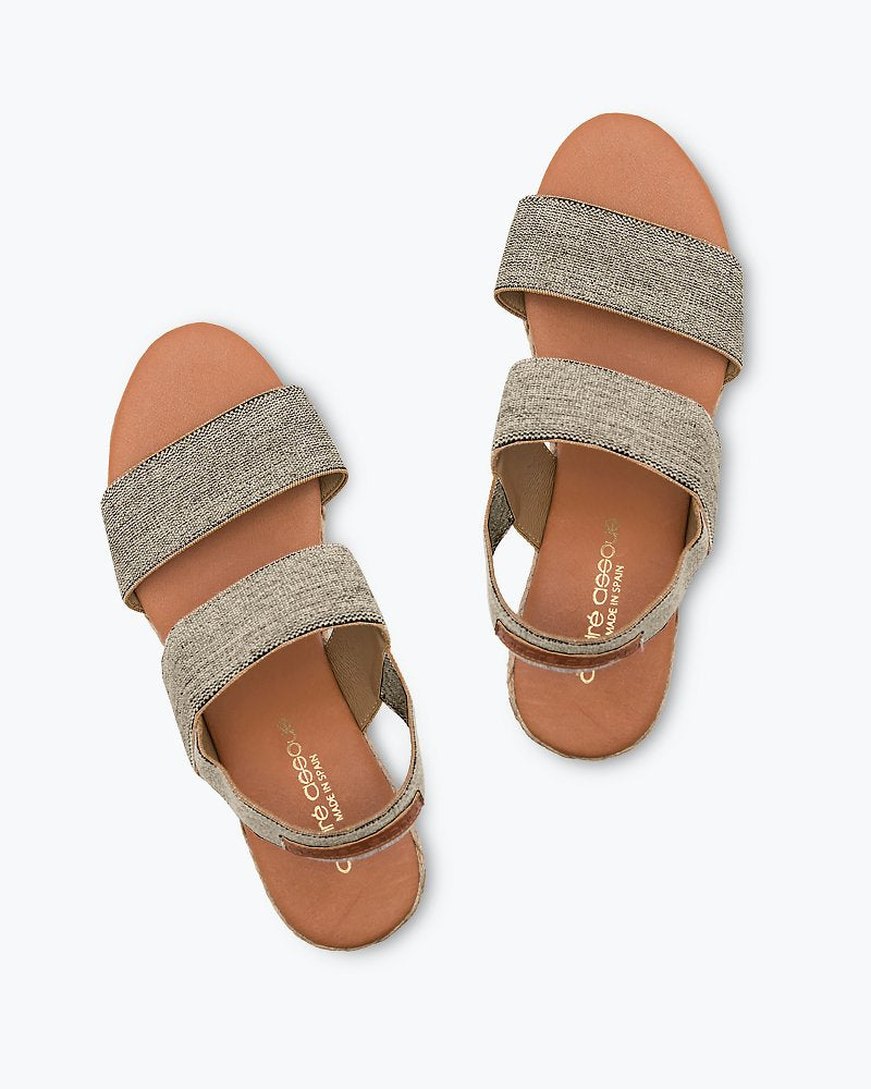 André Assous Allison Stretch-Linen Wedges - Black/Beige