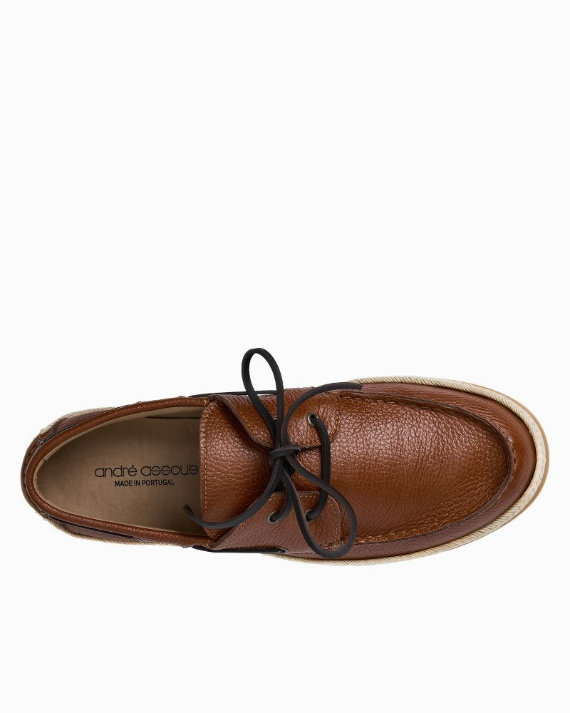 André Assous Allen Pebbled Leather Boat Shoes - Cognac