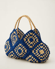 Stormi Raffia Tote - Cobalt