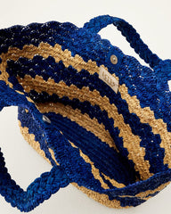 Ivy Stripe Raffia Tote - Cobalt
