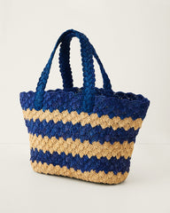 Ivy Stripe Raffia Tote - Cobalt